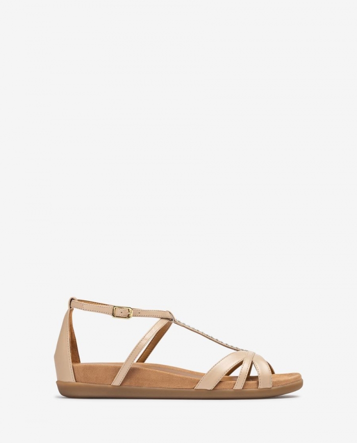 Sandales plates Unisa pour femme avec détails en cristaux - Beige Sandales plates Unisa pour femme avec détails en cristaux - Beige