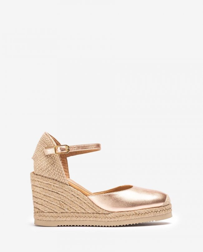 Espadrilles compensées hautes Unisa Femme en Rose Doré Métallisé Espadrilles compensées hautes Unisa Femme en Rose Doré Métallisé