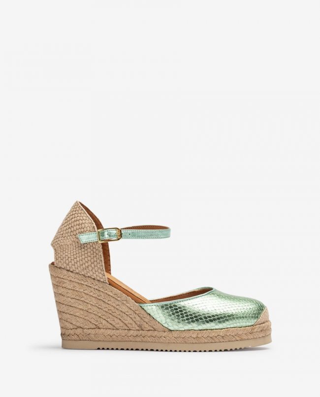 Espadrilles compensées hautes Unisa en cuir embossé Vert Espadrilles compensées hautes Unisa en cuir embossé Vert