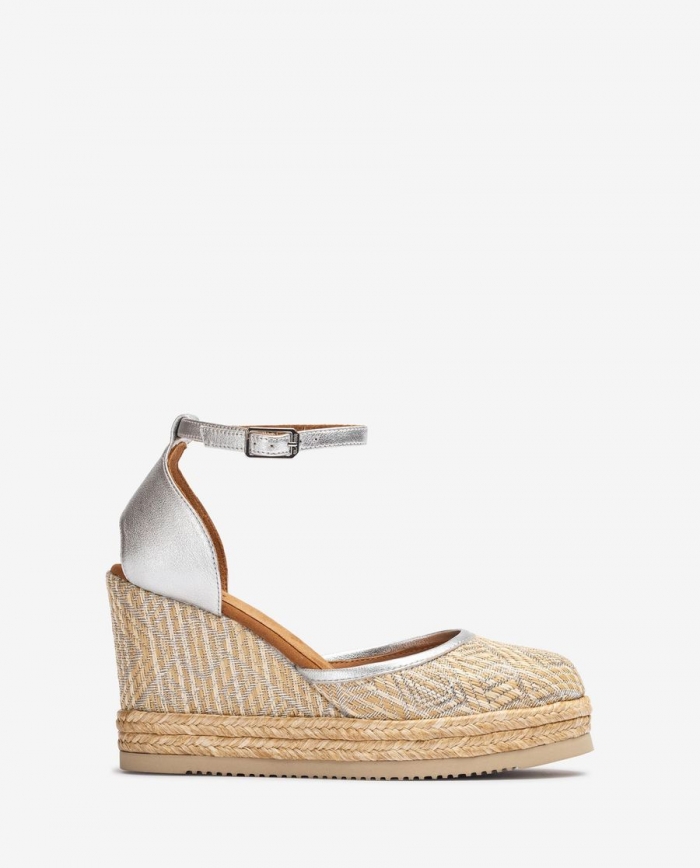 Espadrilles en raphia métallisé imprimé Unisa Femme - Argenté Espadrilles en raphia métallisé imprimé Unisa Femme - Argenté