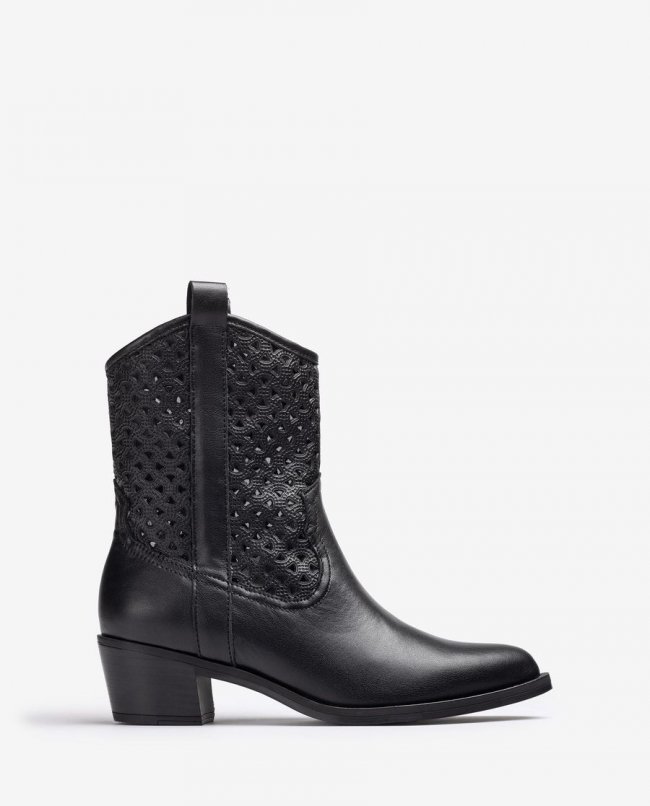 Botte cowboy Unisa avec détails perforés - Noir Botte cowboy Unisa avec détails perforés - Noir