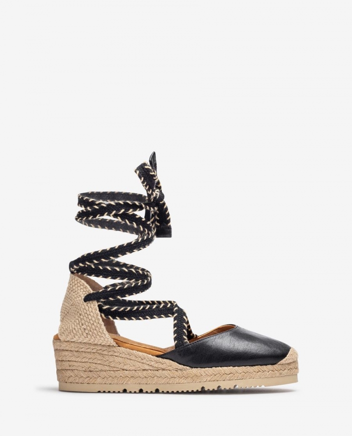 Espadrilles compensées basses nouées Unisa pour femme - Noir Espadrilles compensées basses nouées Unisa pour femme - Noir