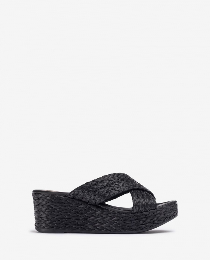 Sandales compensées en raphia naturel pour femme Unisa - Noir Sandales compensées en raphia naturel pour femme Unisa - Noir