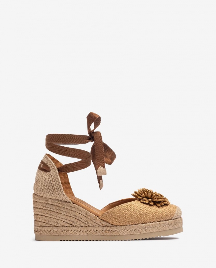 Espadrilles Unisa avec bordure décorative en raphia pour femme - Marron