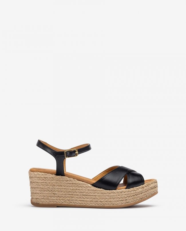Sandale Unisa à brides croisées et raphia pour femme - Noir