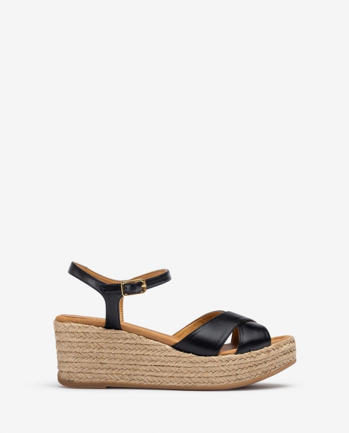 Sandale Unisa à brides croisées et raphia pour femme - Noir Sandale Unisa à brides croisées et raphia pour femme - Noir