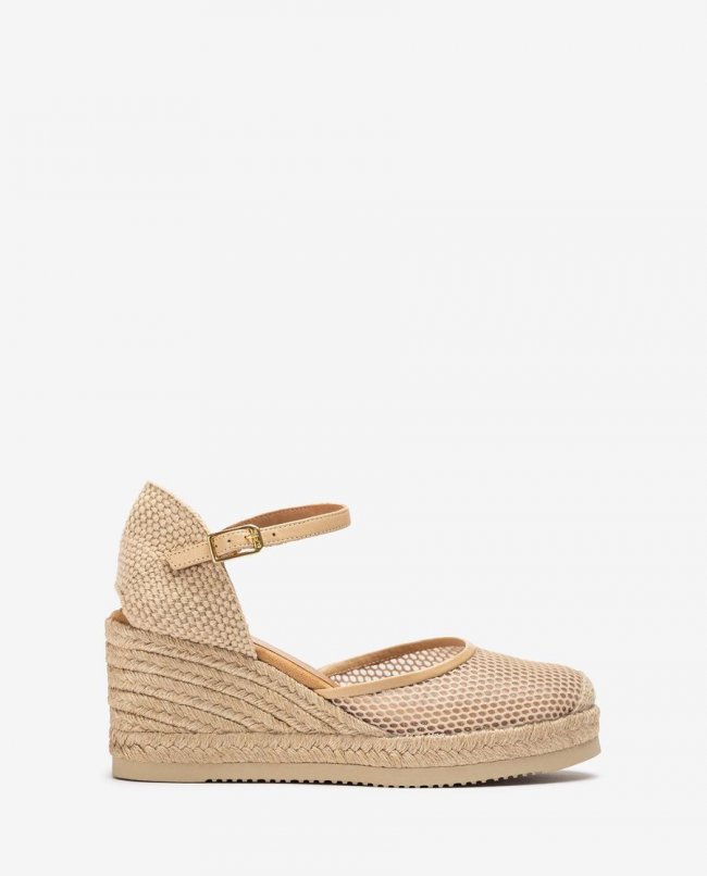 Espadrilles Unisa Femme en maille et cuir - Beige Espadrilles Unisa Femme en maille et cuir - Beige