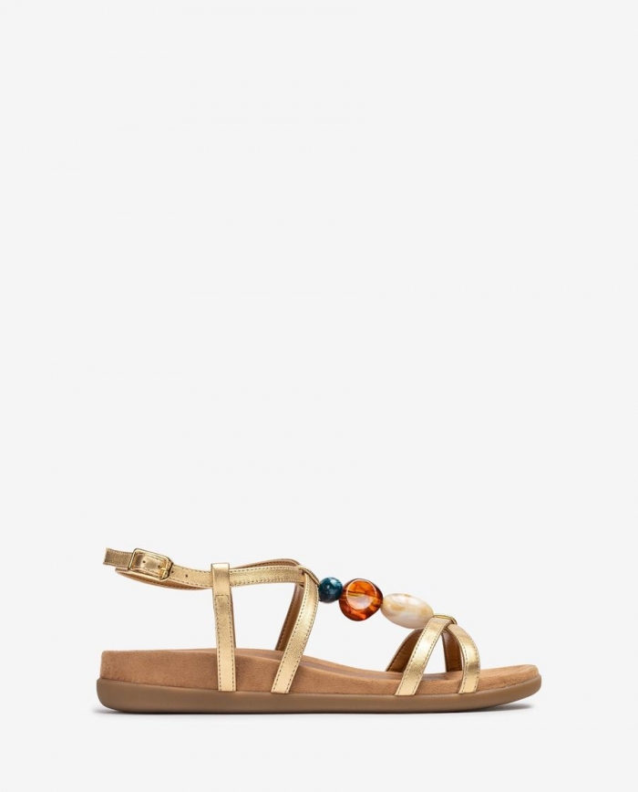 Sandales plates Unisa pour femme avec ornements colorés - Doré Sandales plates Unisa pour femme avec ornements colorés - Doré
