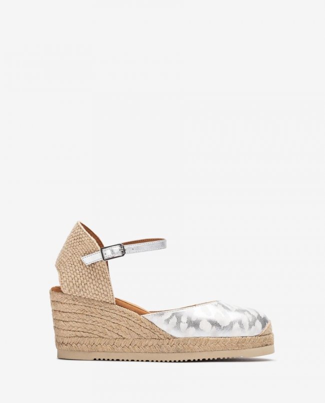 Espadrilles à talons aiguilles en cuir imprimé Unisa pour femme - Argent Espadrilles à talons aiguilles en cuir imprimé Unisa pour femme - Argent