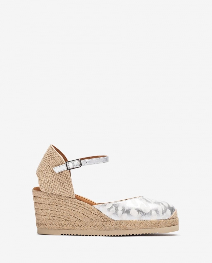 Espadrilles à talons aiguilles en cuir imprimé Unisa pour femme - Argent