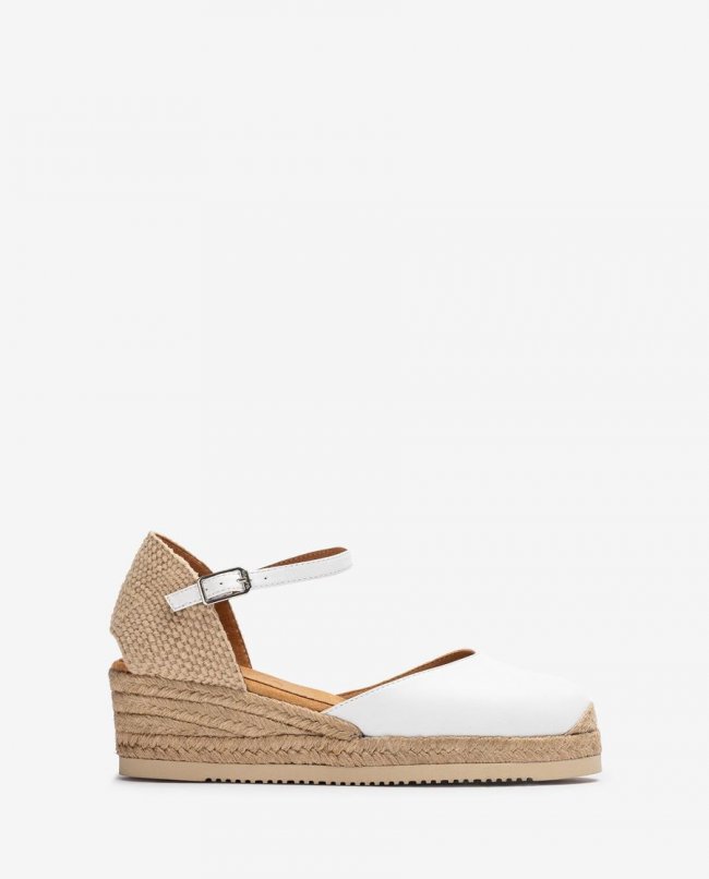 Espadrilles compensées basses en cuir pour femme Unisa - Blanc Espadrilles compensées basses en cuir pour femme Unisa - Blanc