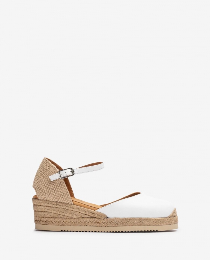 Espadrilles compensées basses en cuir pour femme Unisa - Blanc Espadrilles compensées basses en cuir pour femme Unisa - Blanc