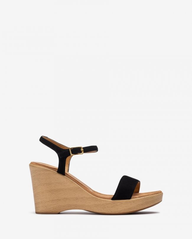 Sandales compensées effet bois Unisa pour femme - Noir Sandales compensées effet bois Unisa pour femme - Noir