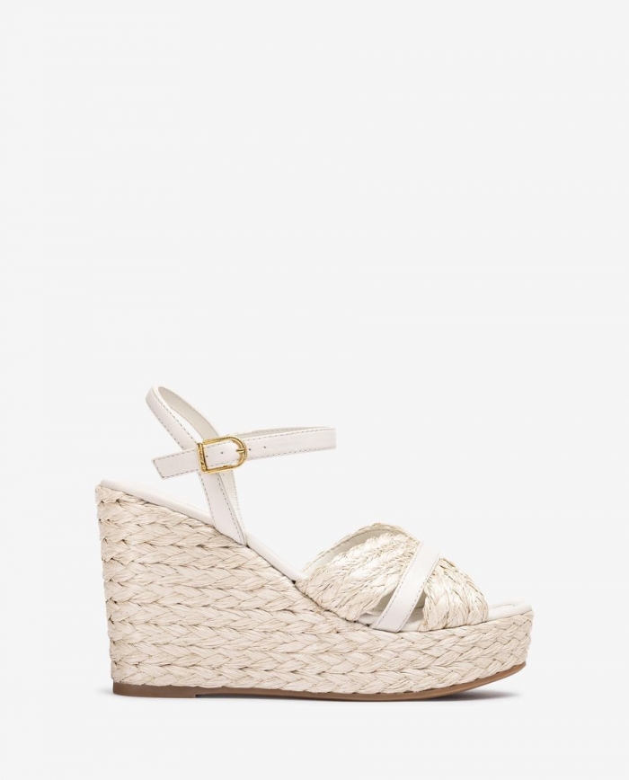 Sandales compensées hautes en raphia Unisa pour femme - Blanc Sandales compensées hautes en raphia Unisa pour femme - Blanc