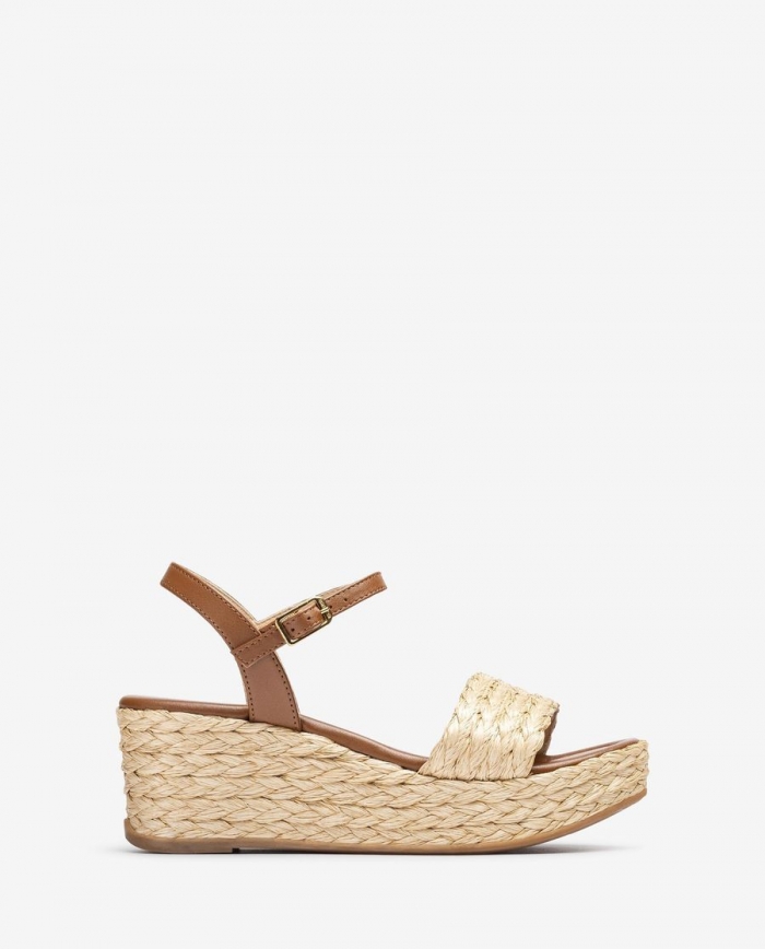 Sandales compensées Unisa pour femme en raphia naturel - Beige