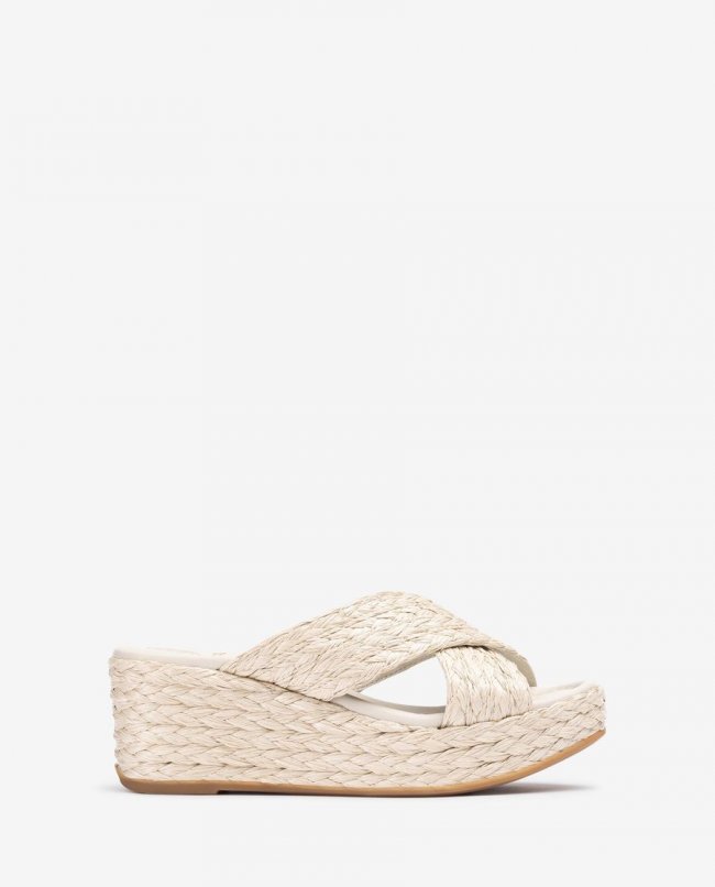 Sandales compensées en raphia naturel Unisa pour femme - Blanc Sandales compensées en raphia naturel Unisa pour femme - Blanc