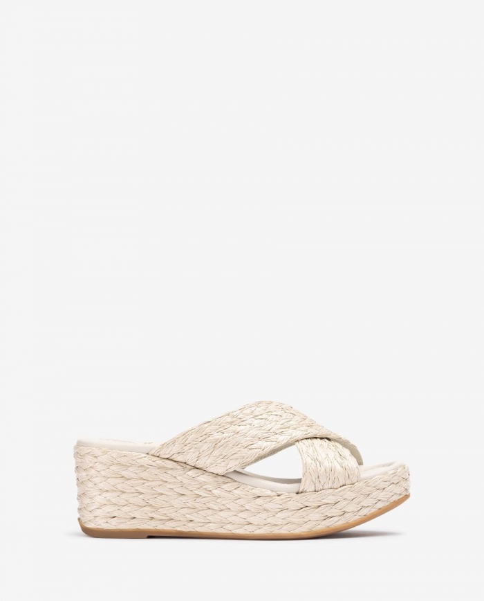 Sandales compensées en raphia naturel Unisa pour femme - Blanc Sandales compensées en raphia naturel Unisa pour femme - Blanc