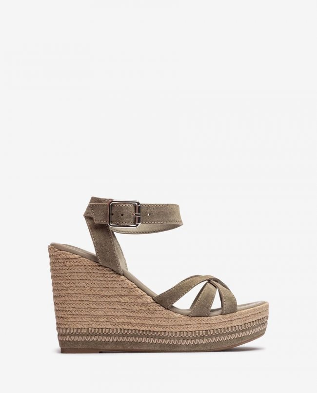 Sandales compensées hautes à brides croisées Unisa pour femme - Vert Sandales compensées hautes à brides croisées Unisa pour femme - Vert