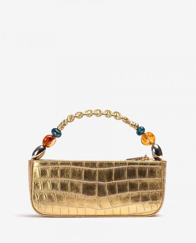 Sac à main Unisa avec poignée tressée et ornement - Doré