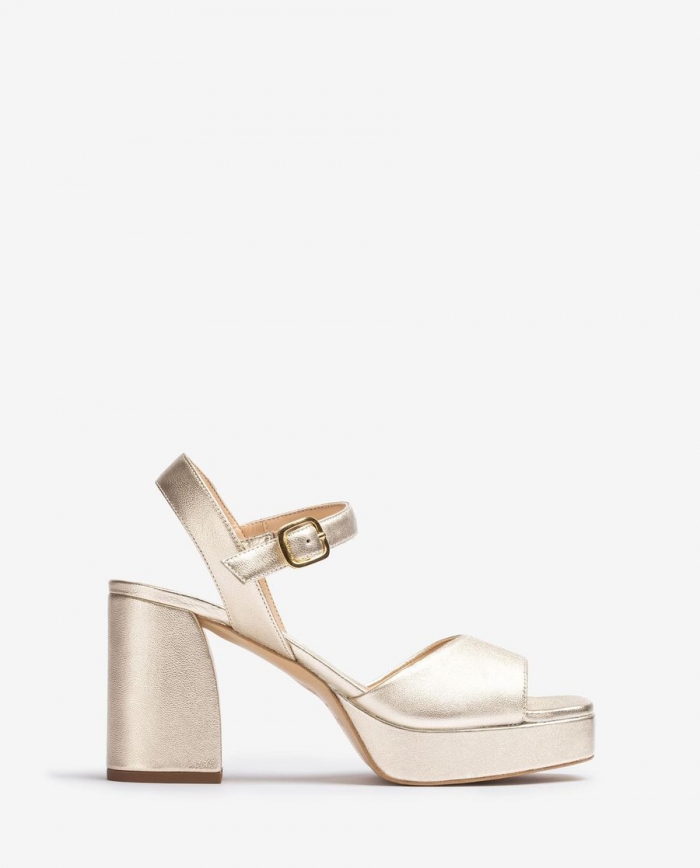 Sandales à talon carré en cuir métallisé Unisa pour femme - Doré Sandales à talon carré en cuir métallisé Unisa pour femme - Doré