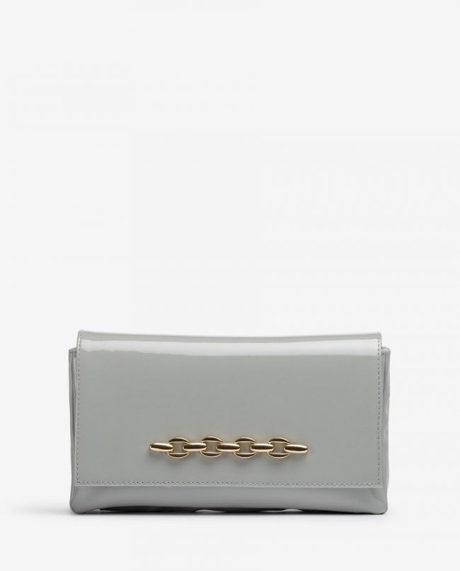 Sac à main Unisa en cuir verni avec bordure décorative - Gris Sac à main Unisa en cuir verni avec bordure décorative - Gris
