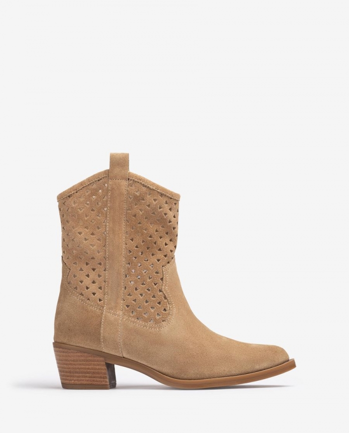 Bottines cowboy perforées Unisa pour femme - Beige Bottines cowboy perforées Unisa pour femme - Beige