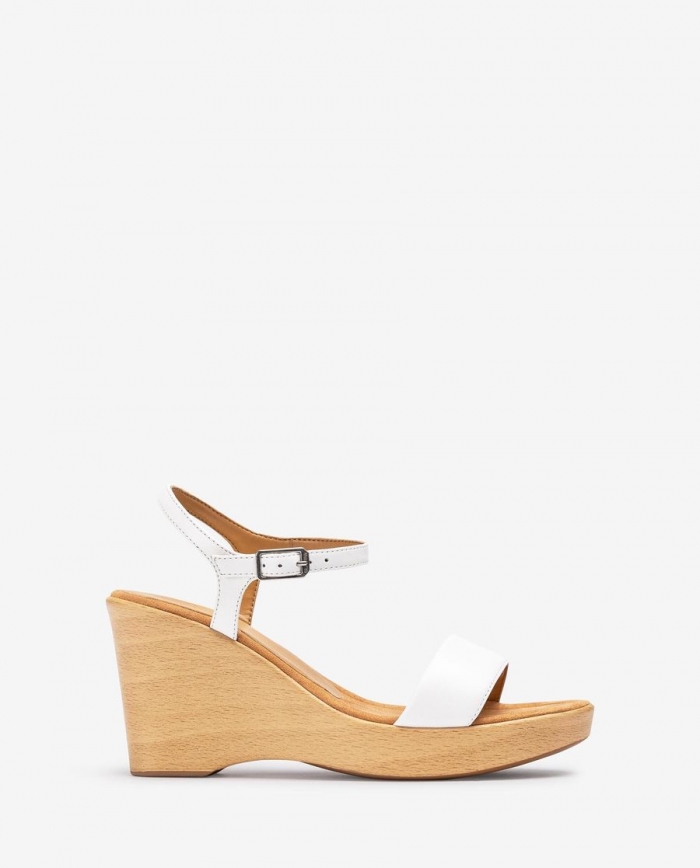 Sandales compensées à talon carré effet bois Unisa pour femme - Blanc Sandales compensées à talon carré effet bois Unisa pour femme - Blanc