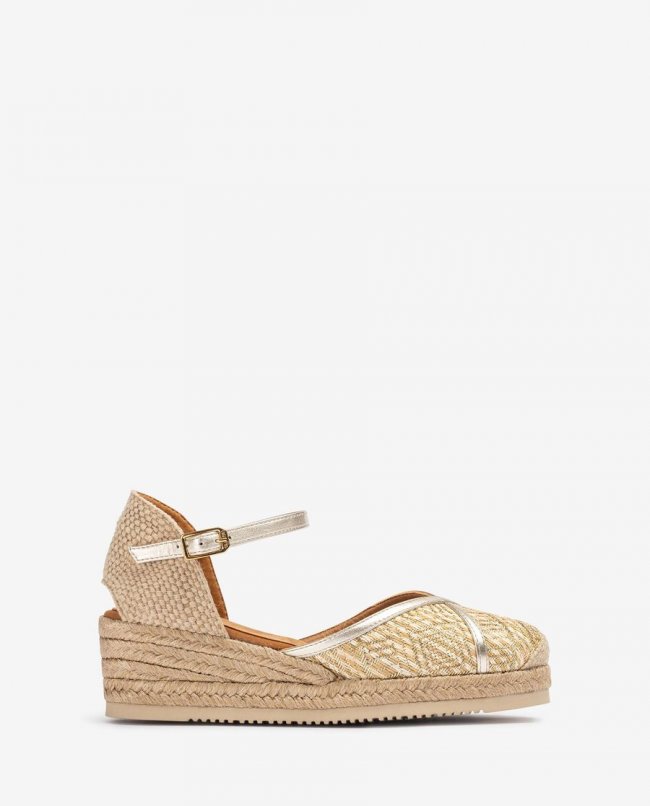 Espadrilles Unisa en raphia et cuir métallisé pour femme - Doré Espadrilles Unisa en raphia et cuir métallisé pour femme - Doré