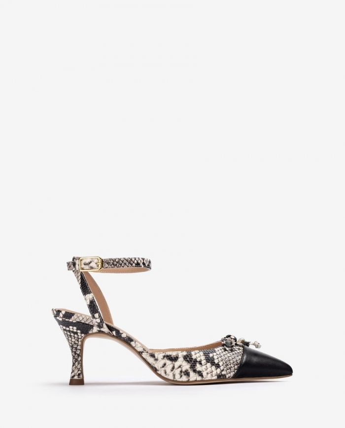 Escarpins à bride arrière bicolores Unisa pour femme avec talon orné - Ivoire / Noir Escarpins à bride arrière bicolores Unisa pour femme avec talon orné - Ivoire / Noir