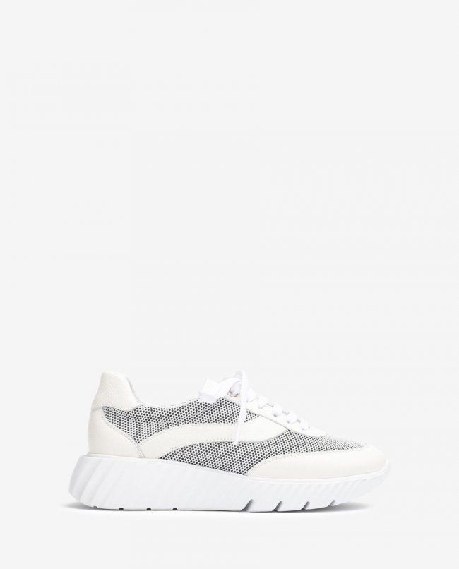 Baskets en cuir et résille Unisa Femme - Blanc