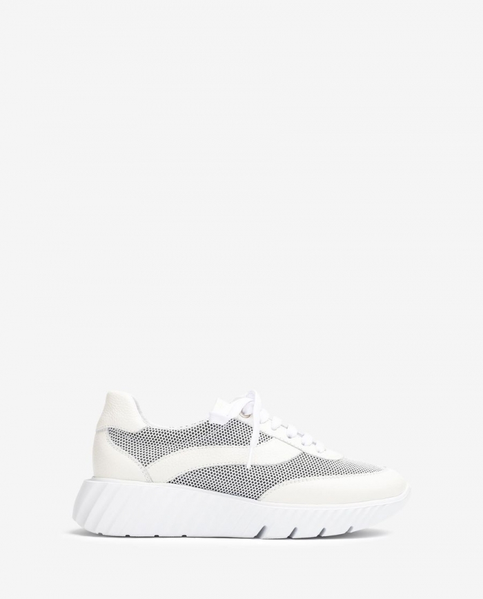Baskets en cuir et résille Unisa Femme - Blanc