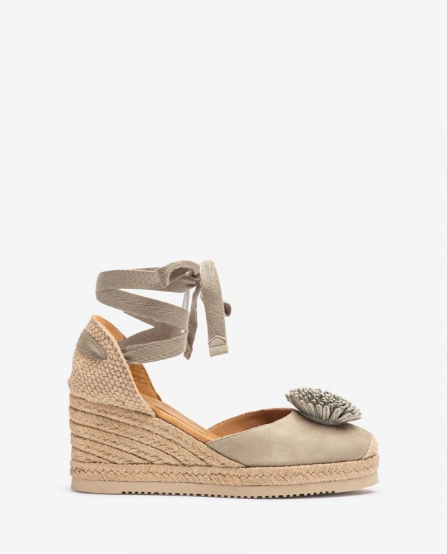 Espadrilles Unisa Femme avec bordure en raphia - Vert Espadrilles Unisa Femme avec bordure en raphia - Vert