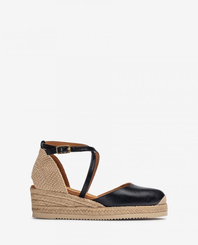 Espadrilles Unisa en cuir à brides croisées - Noir Espadrilles Unisa en cuir à brides croisées - Noir