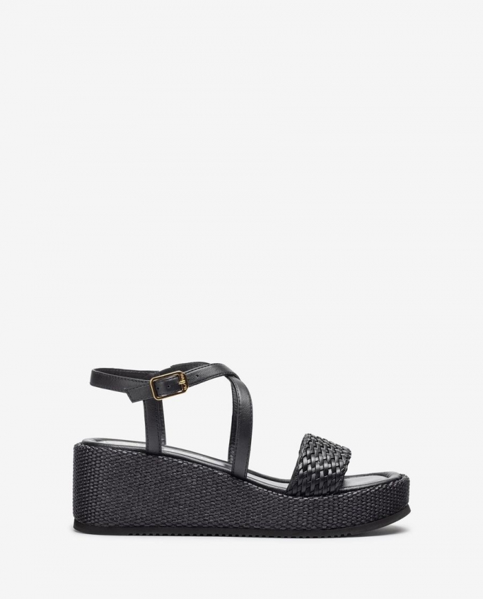 Sandales à talons blocs en cuir Unisa pour femme - Noir