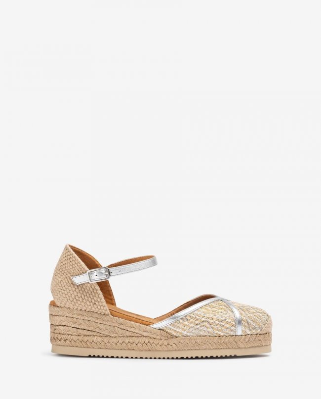 Espadrilles Unisa Femme en raphia et cuir métallisé - Argenté Espadrilles Unisa Femme en raphia et cuir métallisé - Argenté