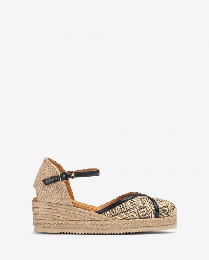 Espadrilles en raphia et cuir Unisa pour femme - Noir