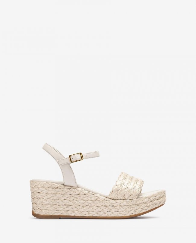 Sandales compensées en raphia naturel Unisa pour femme - Blanc Sandales compensées en raphia naturel Unisa pour femme - Blanc