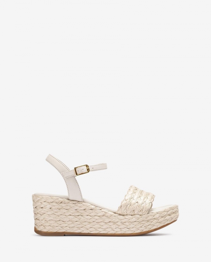 Sandales compensées en raphia naturel Unisa pour femme - Blanc Sandales compensées en raphia naturel Unisa pour femme - Blanc