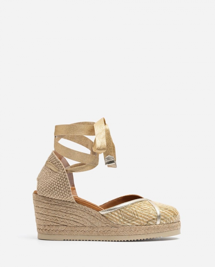 Espadrilles nouées avec raphia imprimé Unisa pour femme - Doré/Platine Espadrilles nouées avec raphia imprimé Unisa pour femme - Doré/Platine