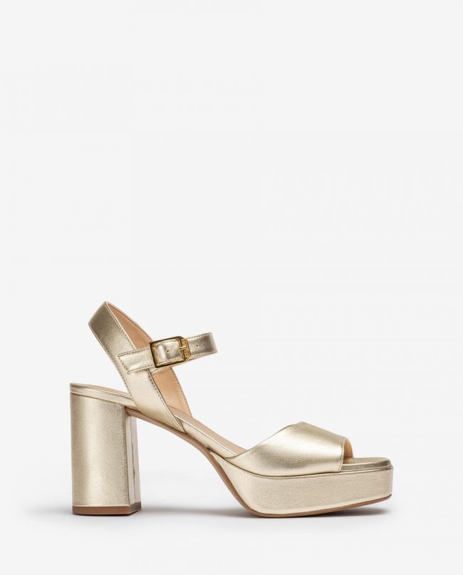 Sandales à talon carré en cuir Unisa pour femme - Doré Sandales à talon carré en cuir Unisa pour femme - Doré