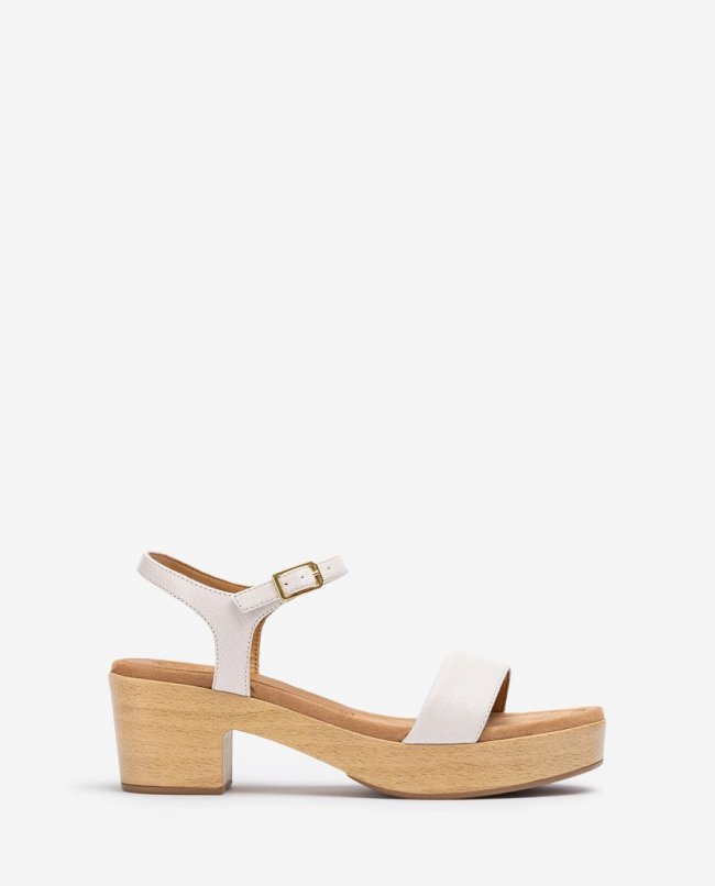 Sandales à talons blocs effet bois Unisa pour femme - Blanc Sandales à talons blocs effet bois Unisa pour femme - Blanc