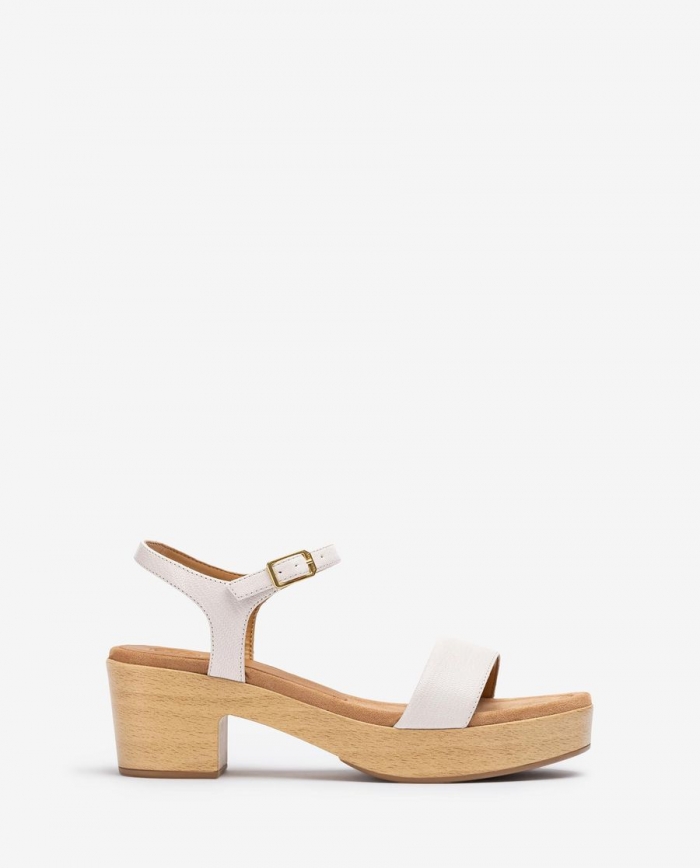 Sandales à talons blocs effet bois Unisa pour femme - Blanc Sandales à talons blocs effet bois Unisa pour femme - Blanc