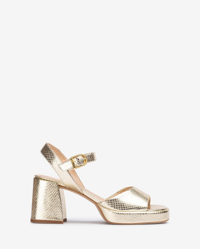 Sandales à talon carré en cuir métallisé Unisa pour femme - Doré Sandales à talon carré en cuir métallisé Unisa pour femme - Doré