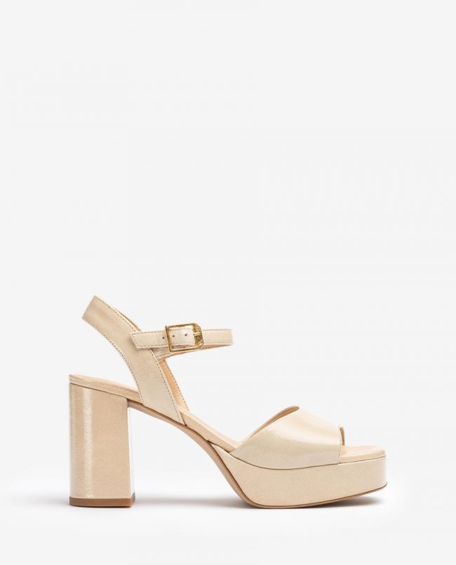 Sandales en cuir et talon carré Unisa pour femme - Beige Sandales en cuir et talon carré Unisa pour femme - Beige