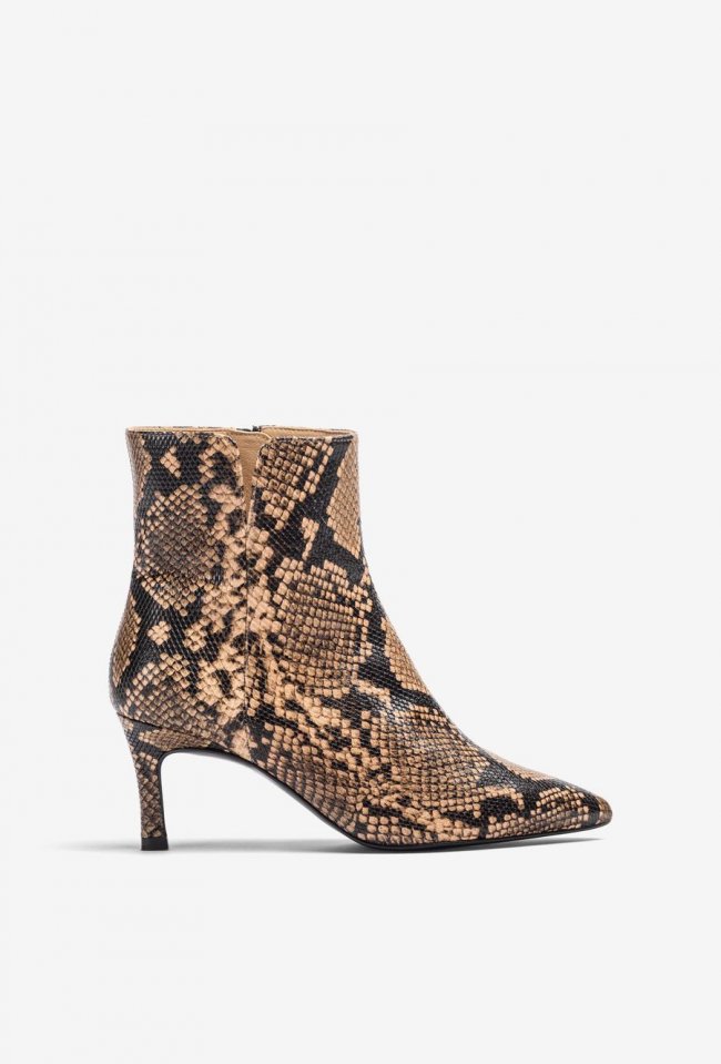 Bottines pointues en cuir gaufré Unisa pour femme - Avoine Bottines pointues en cuir gaufré Unisa pour femme - Avoine