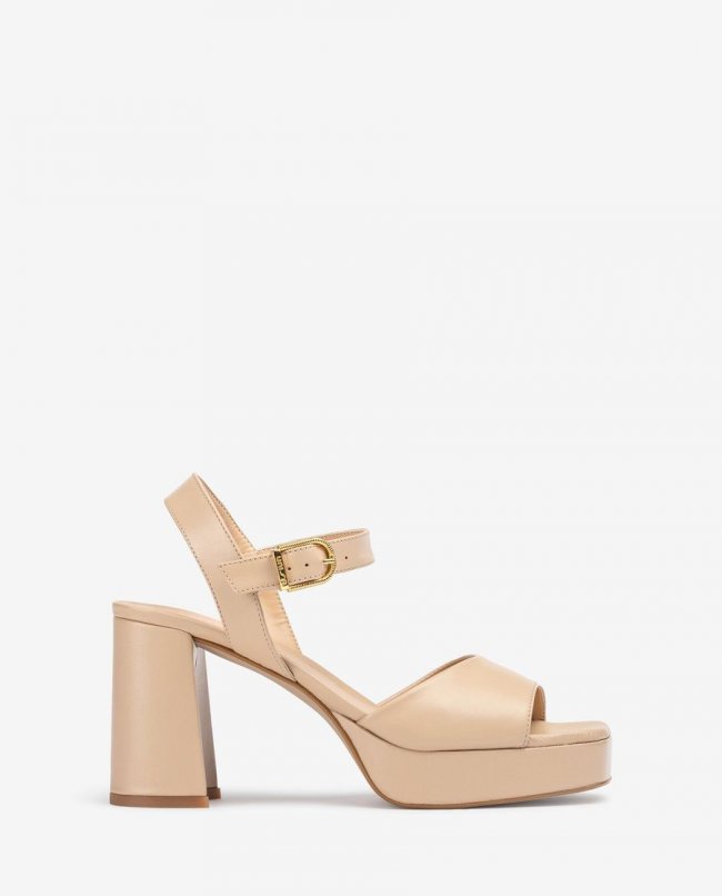 Sandales en cuir et talon carré Unisa pour femme - Beige Sandales en cuir et talon carré Unisa pour femme - Beige
