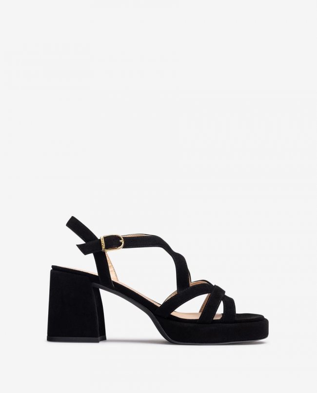 Sandales à talons carrés en daim Unisa pour femme - Noires Sandales à talons carrés en daim Unisa pour femme - Noires