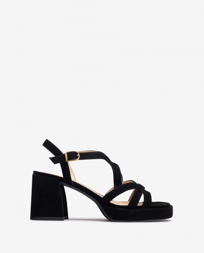 Sandales à talons carrés en daim Unisa pour femme - Noires