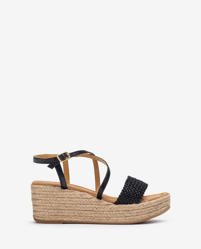 Sandales en cuir et raphia pour femme Unisa - Noir Sandales en cuir et raphia pour femme Unisa - Noir