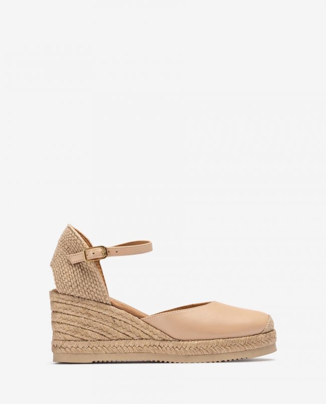 Espadrilles Unisa Femme en cuir à talon - Beige Espadrilles Unisa Femme en cuir à talon - Beige